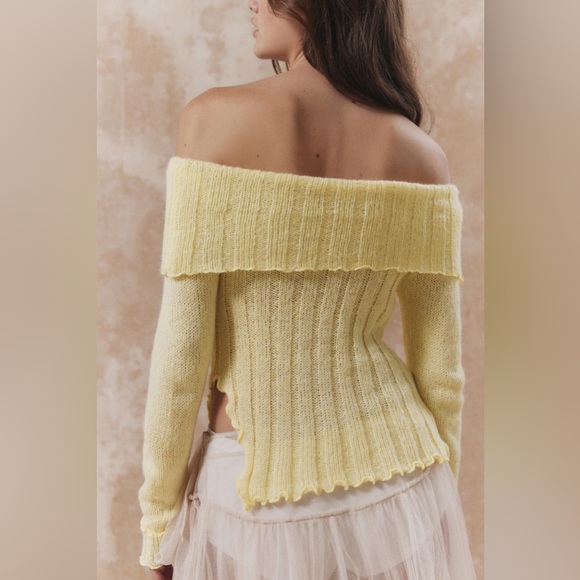 Urban Outfitters Kimchi Blue Yellow Fiona Off the Shoulder Sweater with Bow - Picture 7 of 14